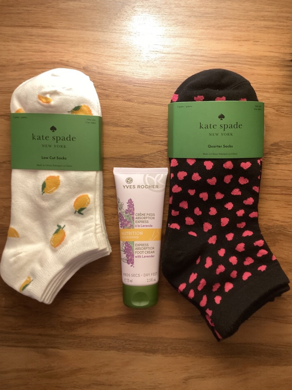 Kate Spade Socks, Set of 2 . Comes With Yves Rocher Foot  balm